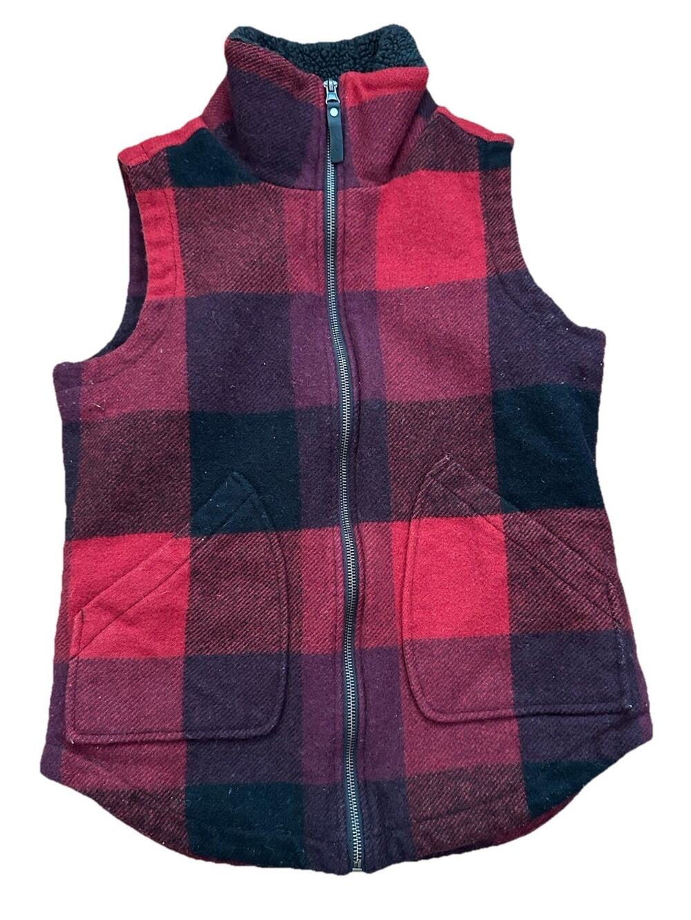 Woolrich Wool Vest Women’s Size Small Red Black Buffalo Plaid Check Full Zip